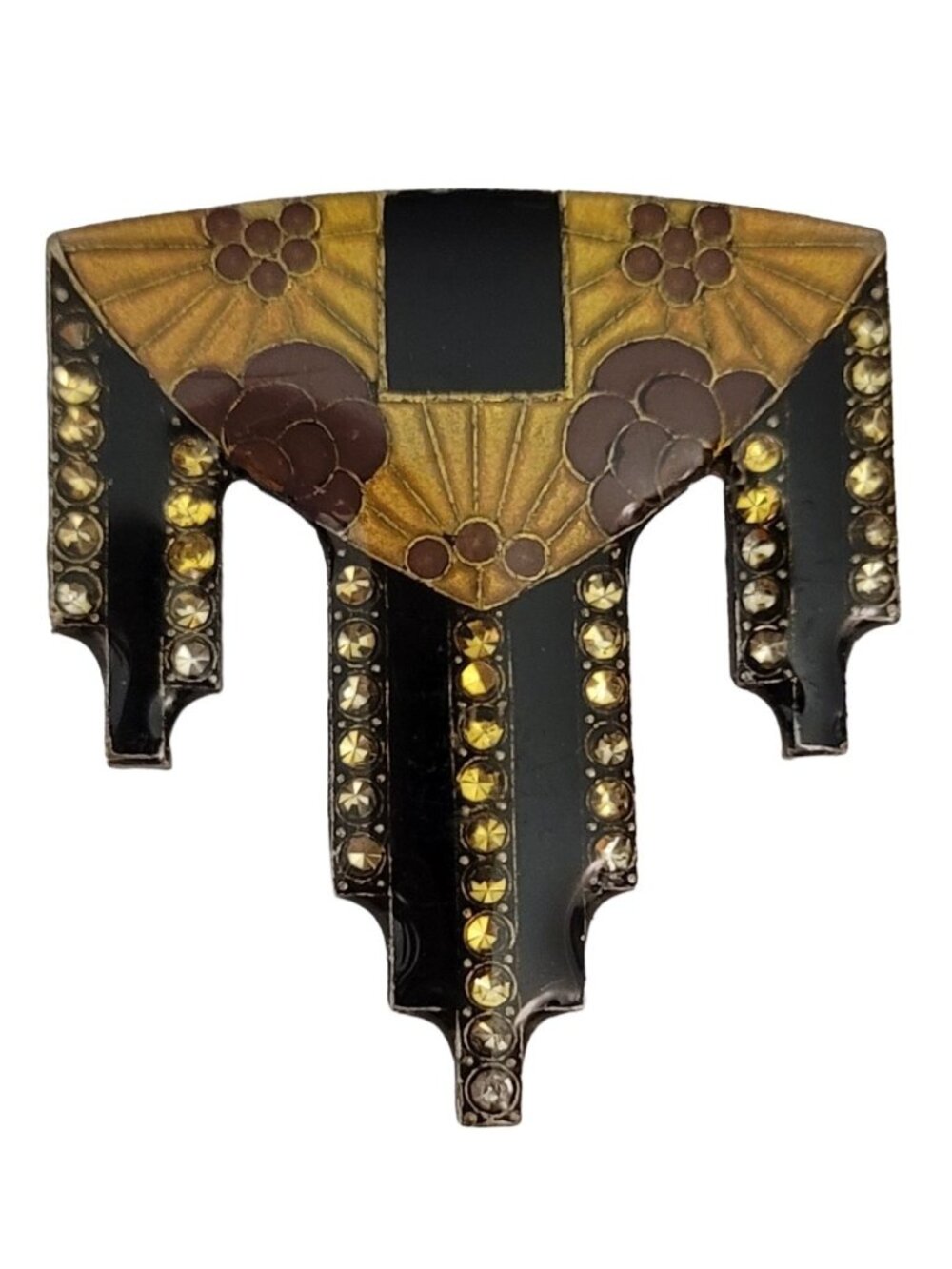 Bex Style Trombone Class Rhinestone Enamel Art Deco Brooch Pin Unsigned